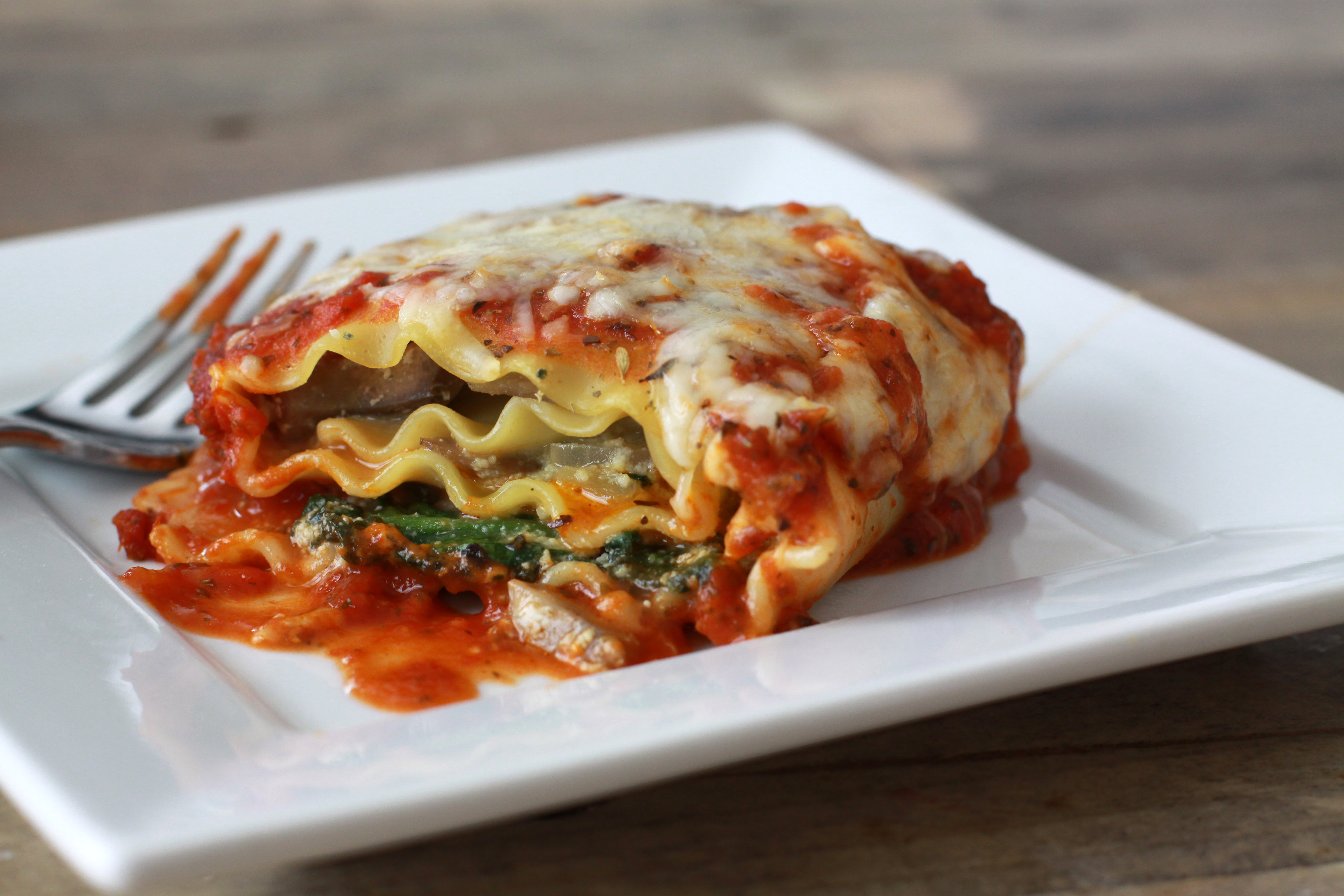Rolled Spinach and Mushroom Lasagna.